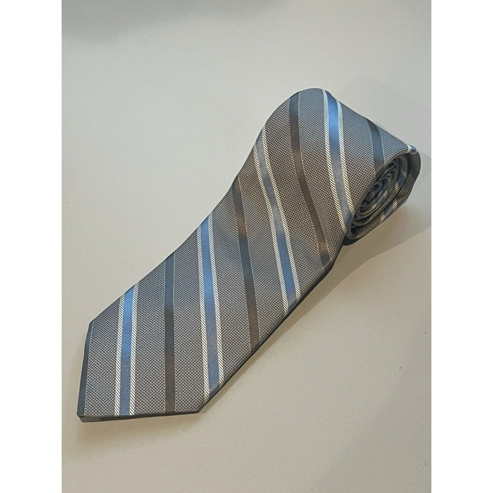 VTG Brooks Brothers Makers Merchants Silk Tie Gray Blue Herringbone Repp Stripe